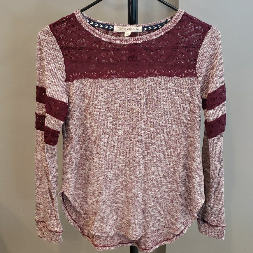 Juniors top, burgundy, size XS, like new.